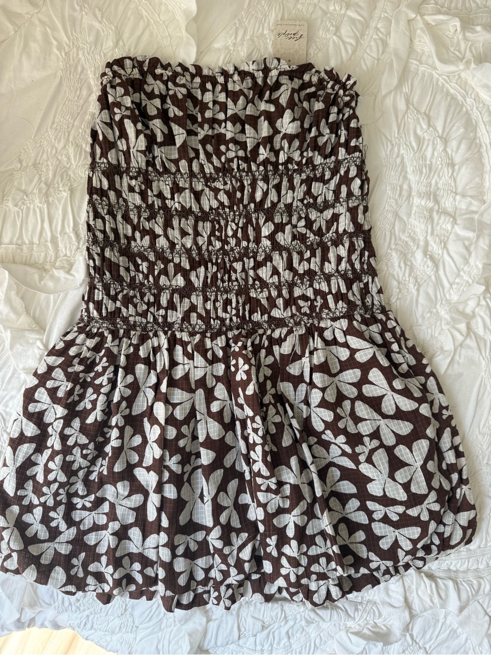 Free People Brown and White Floral Mini Dress. NWT